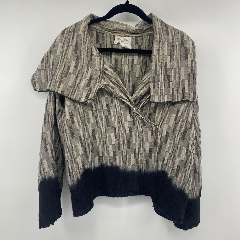 Ivan Grundahl Jacket Womens 42/L Grey Geometric Dip Dye Linen Blend Avant Garde